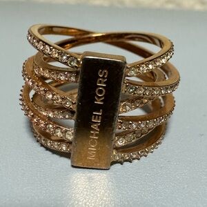 Michael Kors Rose Gold-Tone Pave Twist Stack Ring, Size 6